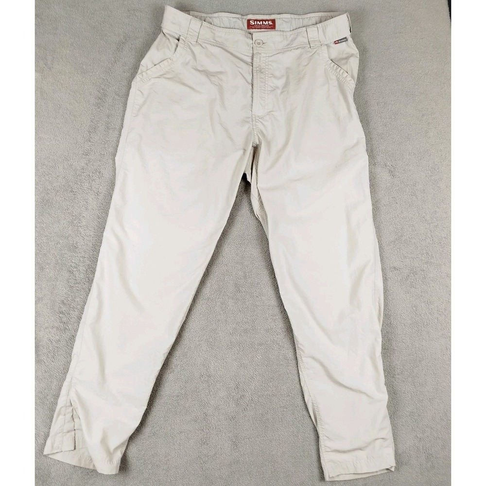 Simms Performance Fishing Khaki Beige Pants Mens XL Lightweight Pockets Outdoors